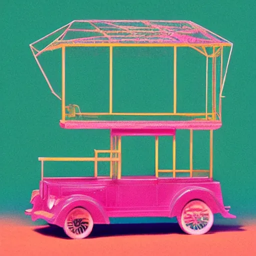 Image similar to 1 9 2 5 noisy excited universe pentagon flamingo hutch emerald car, by victo ngai and evard munch and mark rothko, trending on artstation, seapunk, tilt shift