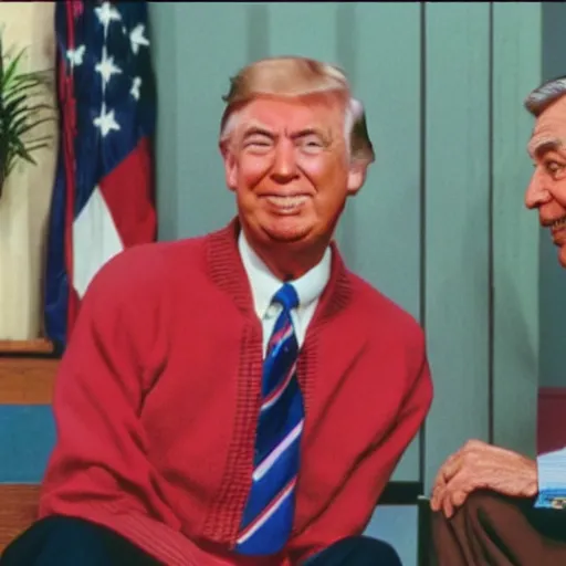 Image similar to Mr. Rogers sparring with Donald Trump in the karate style of Wado-ryu