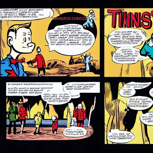 Image similar to a comic book page of The Adventures of Tintin by grant morrison