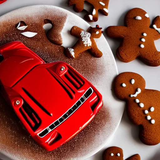 Image similar to a gingerbread ferrari, food photography, car photography