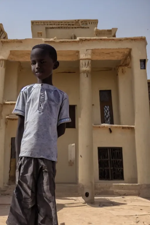 Image similar to nigerian boy in front of a mansion in egypt