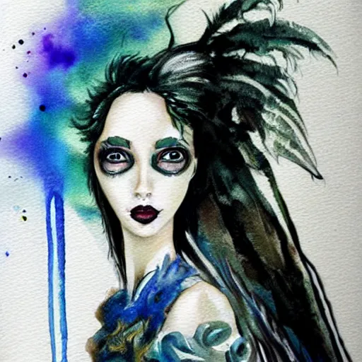 Image similar to woman portrait made out of watercolor paint, beautiful, cyborg, tim burton comic book art