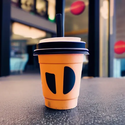 Prompt: boba milk tea with mcdonalds logo on cup