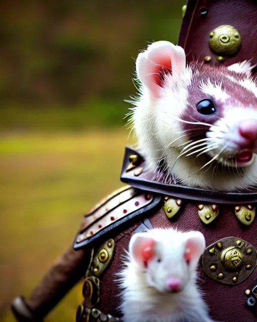 Prompt: ferret love warrior, furry, fantasy, viking, high detailed, hearts, photography, cloudy, lightweight leather armour, scandinavia, plain, detailed face, look into the distance, serious face, full body, in full growth, professional photographer, masterpiece, 5 0 mm, extremely detailed, digital art 8 k