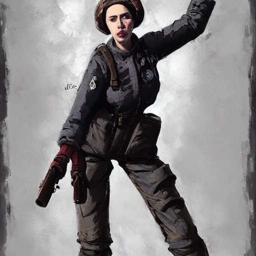 Prompt: portrait of a bolshevik nadezhda konstantinovna krupskaya as scarlett johansson in team fortress 2 style, epic, tragic, military art, fantasy, hd shot, digital portrait, beautiful, artstation, comic style, by artgerm, guy denning, jakub rozalski, magali villeneuve and charlie bowater