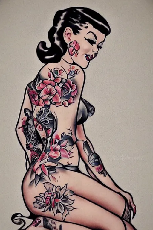 Image similar to pinup girl tattoo by Ryan Ashley