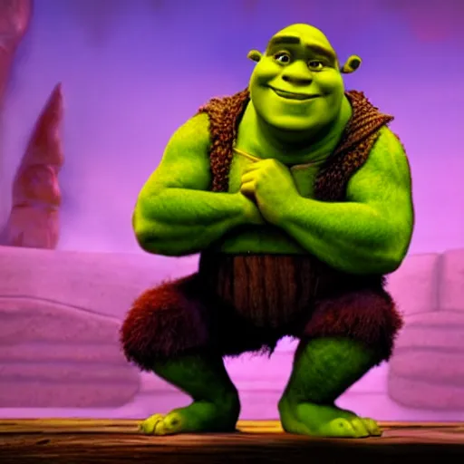 Prompt: photo of Shrek acting pretty