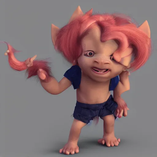 Prompt: cute little troll, with sticky up hair , 3D render , digital art