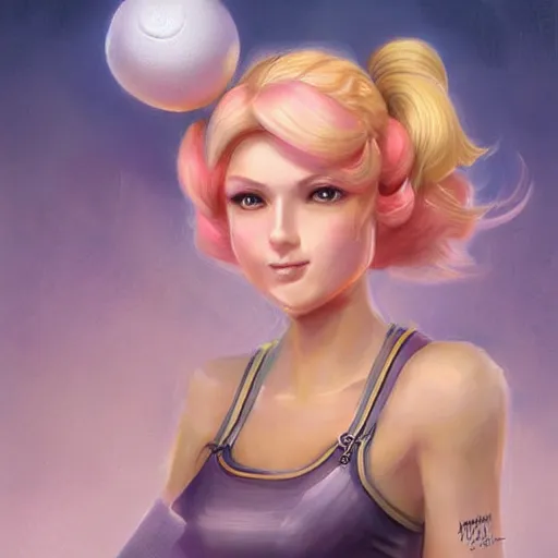 Image similar to princess peach tennis as realistic blond pretty human character art portrait, matte fantasy painting, deviantart artstation, by jason felix by steve argyle by tyler jacobson by peter mohrbacher, cinema c 9. 0