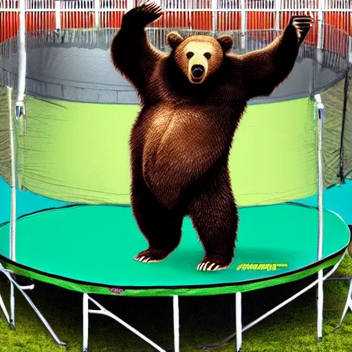 Image similar to a Giant Grizzly bear jumping on a trampoline