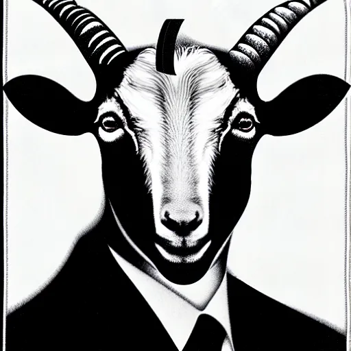 Prompt: detailed portrait of vladimir putin in the form of a goat with a pentagram on the background