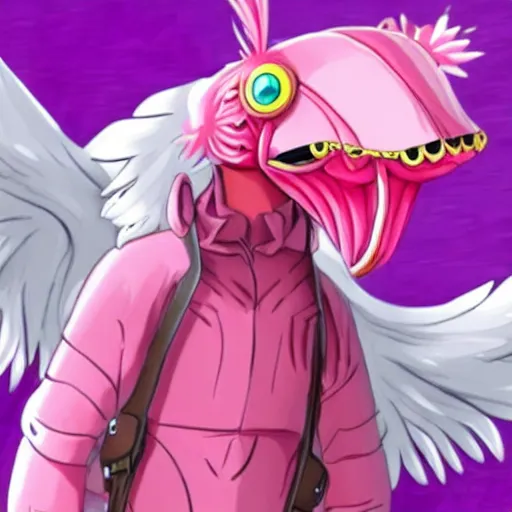 Image similar to ( ( ( anthropomorphic pink armadillo with wings ) ) ), anime character