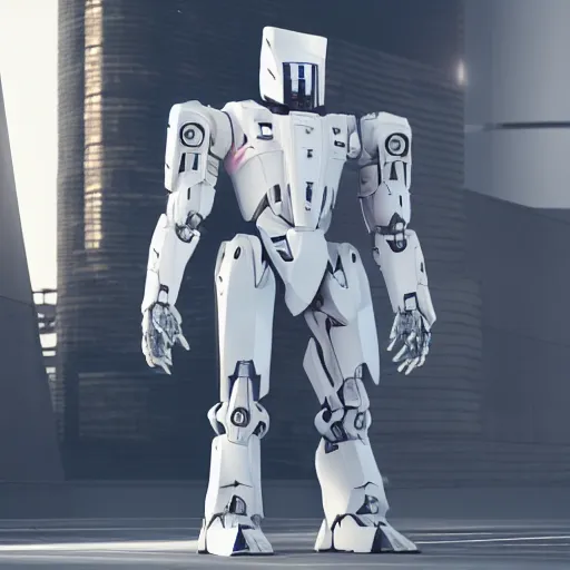 Image similar to mecha suit , white android , cyber punk armor , white armor , white transformer like humanoid, 8k , 8octane render