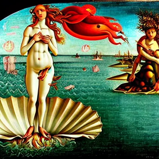 Image similar to birth of venus steam punk, in the style botticelli, 8 k, oil painting,