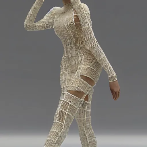 Image similar to yeezy fashion inspired avant-garde art, deco fashion, highly detailed, photorealistic portrait, cream studio setting, studio lighting, crisp quality and light reflections, unreal engine 5 quality render