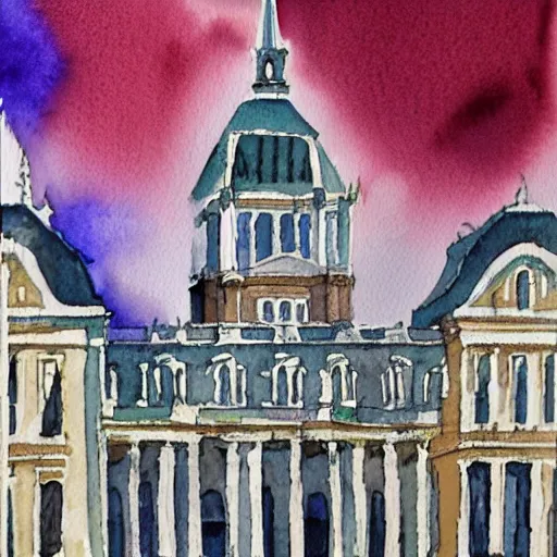 Prompt: watercolor painting of philadelphia city hall