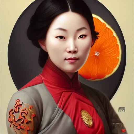 Image similar to portrait of a chinese woman in starfleet uniform, tiger, oranges, intricate, elegant, highly detailed, digital painting, artstation, concept art, smooth, sharp focus, illustration, art by artgerm and greg rutkowski and alphonse mucha and william - adolphe bouguereau