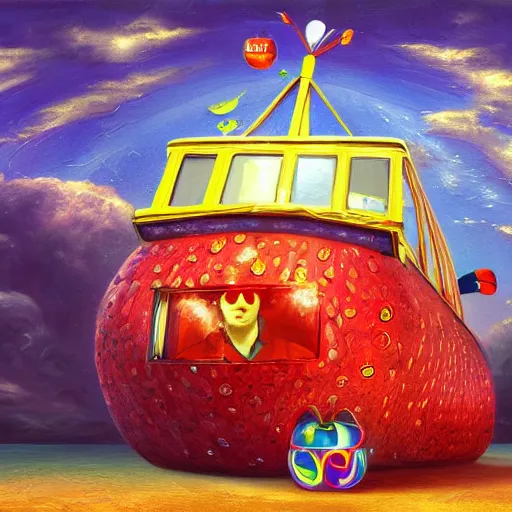 Image similar to elton john lennon inside an apple - shaped ship, digital art, oil painting, ultradetailed, artstation