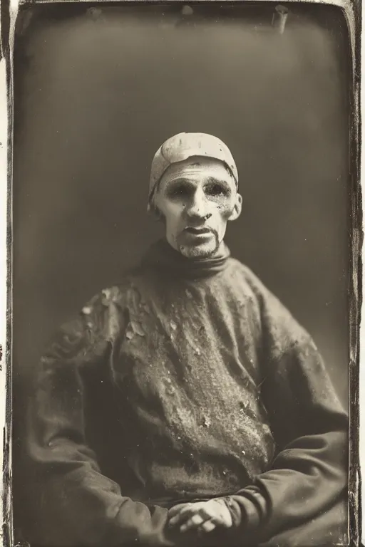 Prompt: a wet plate photo of a weasel friar