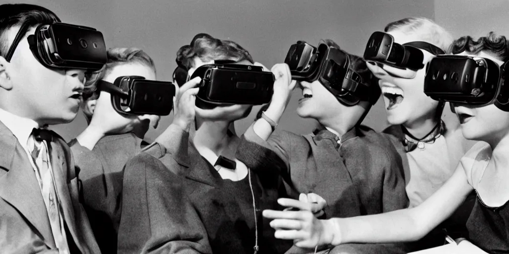 Image similar to people from the 1 9 5 0 s playing with virtual reality goggles