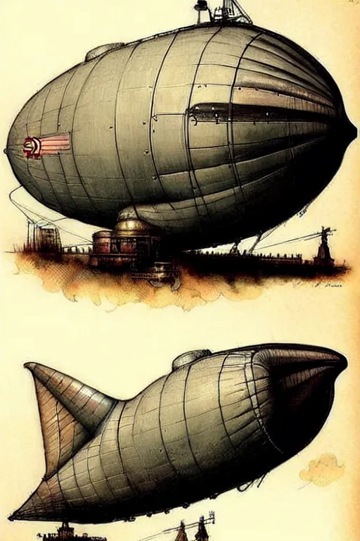 Image similar to (((((1950s steampunk airship blimp dirigible . muted colors.))))) by Jean-Baptiste Monge !!!!!!!!!!!!!!!!!!!!!!!!!!!