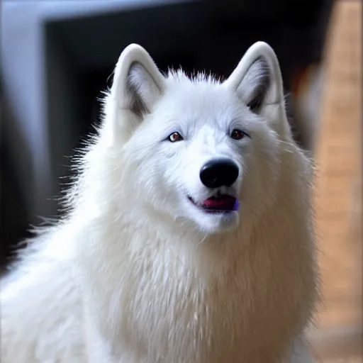 Image similar to a white wolf muppet