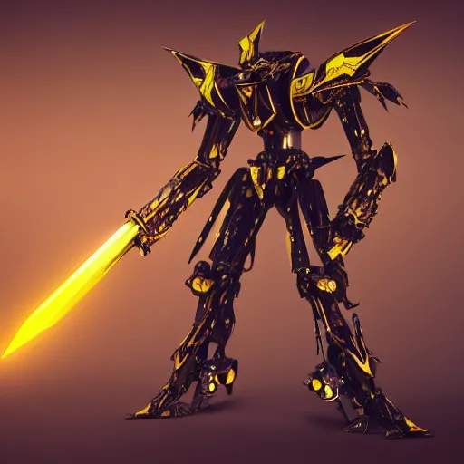 Prompt: anthro mecha dragon holding a yellow sword, photorealistic, 4k, artstation, 8k wallpaper, unreal engine 5, ue5