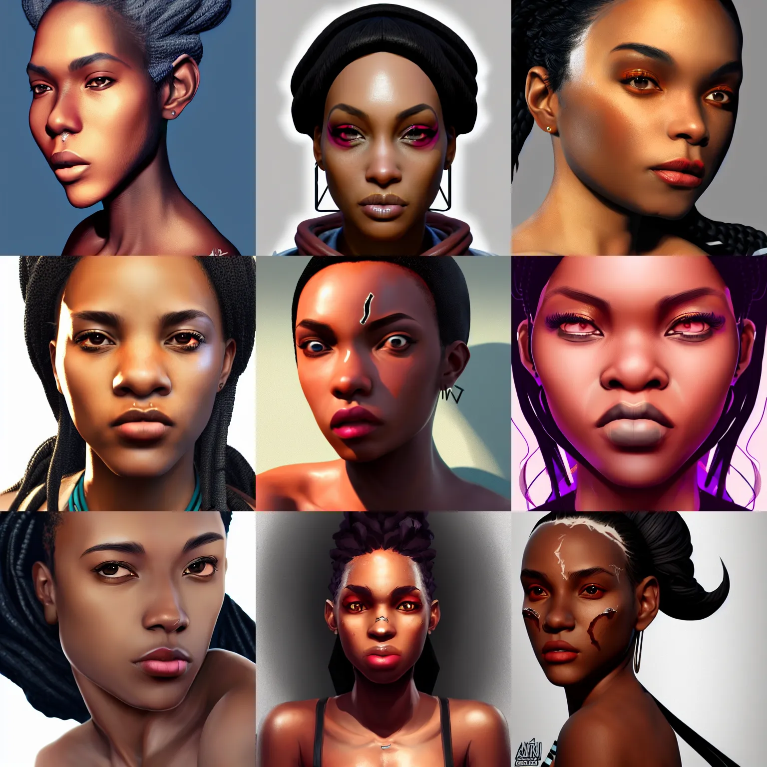 Prompt: black female game artist with an epic scar on the cheek, masterpiece, trending on artstation, illustration, concept art, detailed, 4k