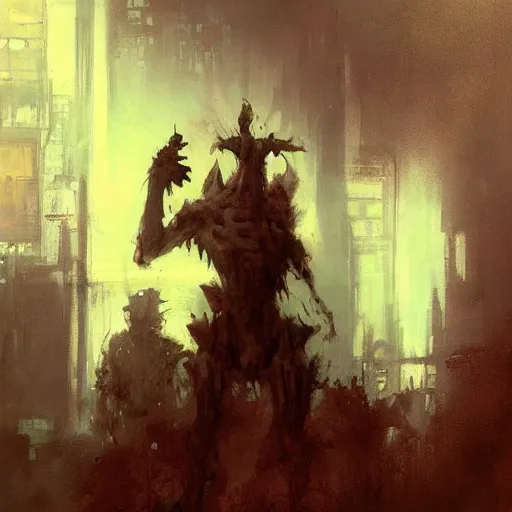 Prompt: painting of a cacodemon by jeremy mann