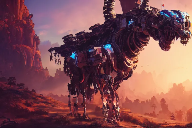 Image similar to bristleback machine mecanical creature robot of horizon forbidden west horizon zero dawn bioluminiscence global illumination ray tracing hdr fanart arstation by ian pesty and alena aenami artworks in 4 k