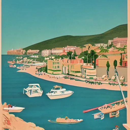 Image similar to midcentury illustration of the french riviera in the summer of 1 9 6 0