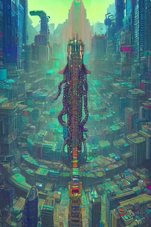 Prompt: A beautiful painting of quetzalcoatl in cyberpunk gotic style, pixelart by Studio Ghibli and Moebius, octane render, zbrush, extremely detailed, pastel colors, trending on artstation