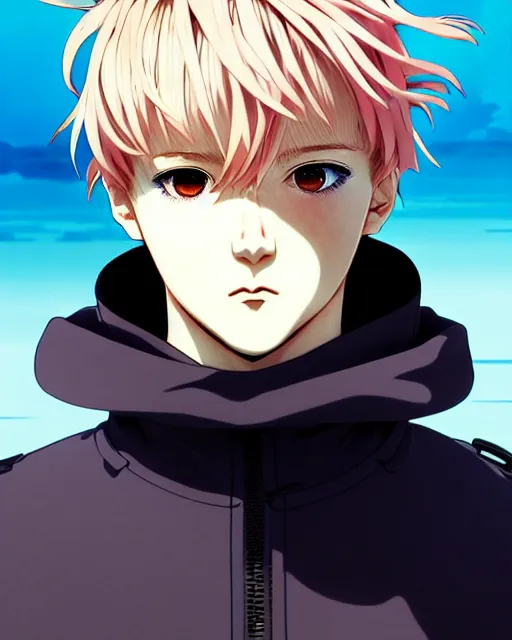 Prompt: ilya kuvshinov anime illustration of male character with blonde underwater hair wearing yeezy streetwear, last exile, murata range, fine detail, perfect anime face, dramatic lighting, dynamic composition, art deco, cel shading, vivid, stippled lighting, rich texture, yoshinari yoh, alphonse mucha, takashi murakami, ( ( ( colorful ) ) )