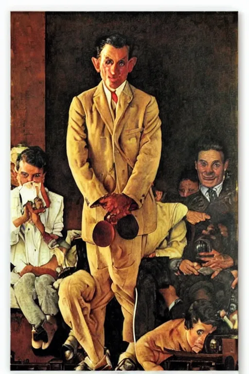 Prompt: juan tamariz portrait by Norman Rockwell, magician poster