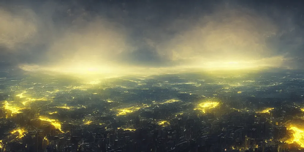 Prompt: a professional photographic view picture of a huge yellow neon ring above a land ,photographic filter unreal engine 5 realistic hyperdetailed 8k ultradetail cinematic concept art volumetric lighting, fantasy artwork, very beautiful scenery, very realistic painting effect, hd, hdr, cinematic 4k wallpaper, 8k, ultra detailed, high resolution, artstation trending on artstation in the style of Albert Dros glowing rich colors powerful imagery nasa footage drone footage drone photography
