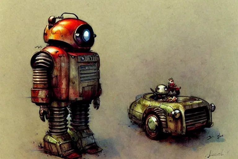 Image similar to adventurer ( ( ( ( ( 1 9 5 0 s retro future robot android fat rat wagon. muted colors. ) ) ) ) ) by jean baptiste monge!!!!!!!!!!!!!!!!!!!!!!!!! chrome red