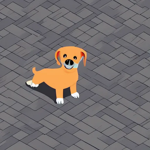 Image similar to isometric digital art, ultra realistic, puppy with a jetpack in a city alleyway, cinematic