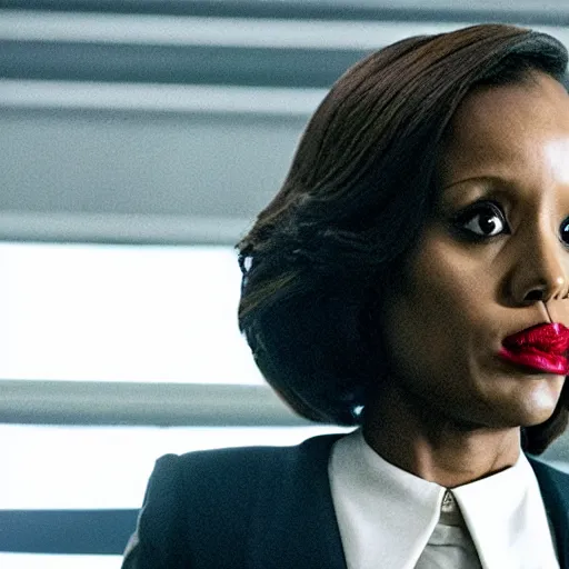 Image similar to still from the tv show scandal, 4 k resolution, olivia pope negotiating with the joker