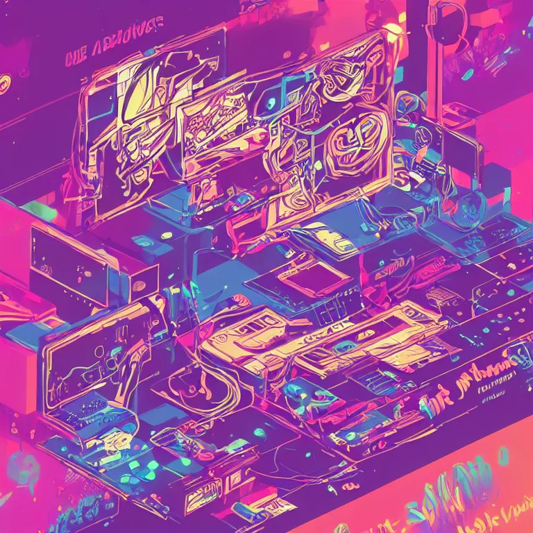 Prompt: an extremely beautiful logo for an online store that sells art. cute cyberpunk kawaii aesthetic. vector art, 🧒, 📸, 🎨, professionally made with made with adobe illustrator, trending on artstation hq, deviantart, cgsociety, vibrant colors, digital art, 8 k, winning award masterpiece
