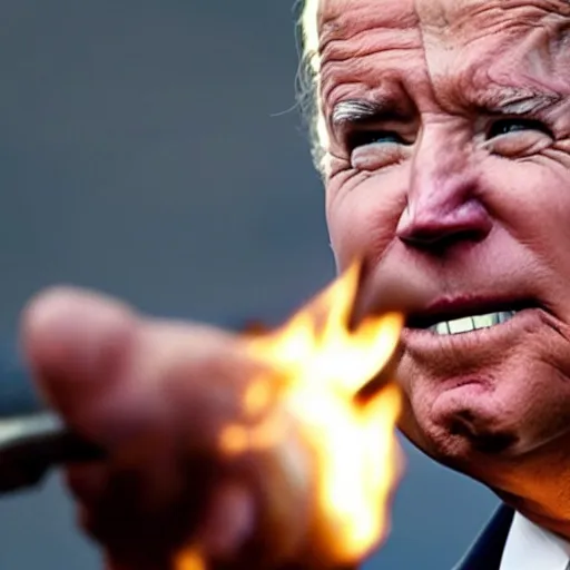 Image similar to Joe Biden wielding a flaming sword