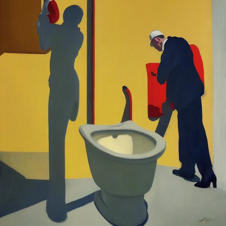 Prompt: gold urinal as art, golf club, painted by Edward Hopper, painted by James Gilleard, airbrush