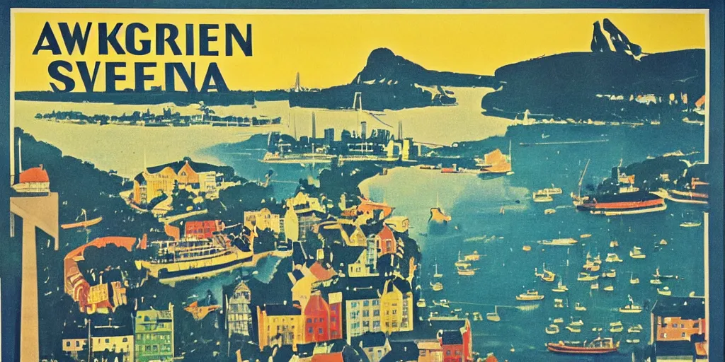 Prompt: a 1970s poster advertising Sweden,