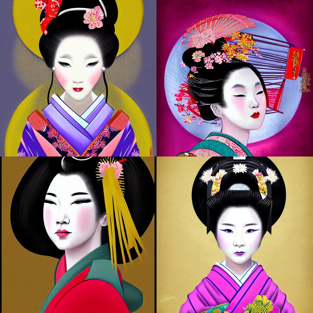 Prompt: digital painting of a beautiful geisha by miki katoh