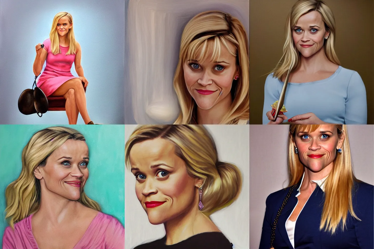 Prompt: reese witherspoon with her spoon realistic, photorealism, highly detailed