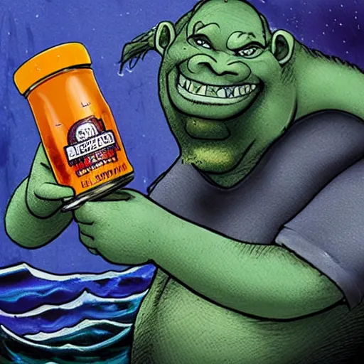 Prompt: ogre drinking a sea made of hot sauce