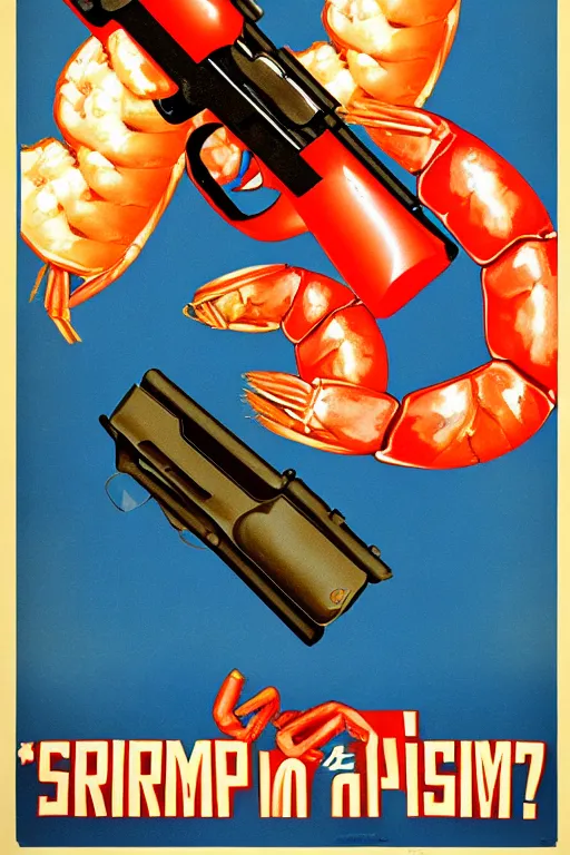 Prompt: Shrimp with a gun OK a Soviet Propaganda Poster