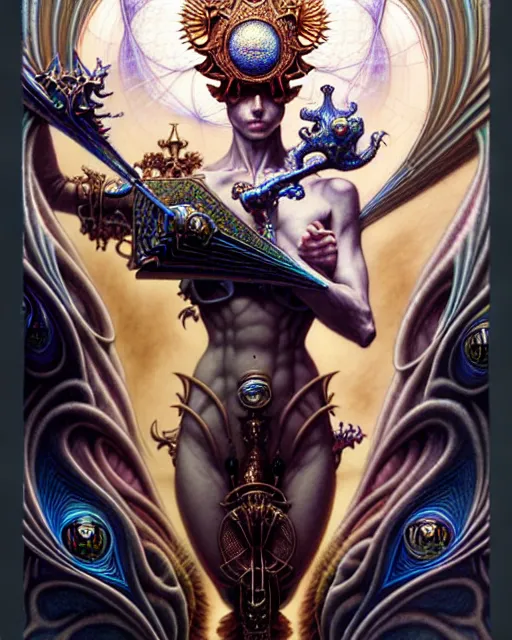 Image similar to the world tarot card, fantasy drawing made of fractals, ultra realistic, wide angle, intricate details, the fifth element artifacts, highly detailed by peter mohrbacher, hajime sorayama, wayne barlowe, boris vallejo, aaron horkey, gaston bussiere, craig mullins