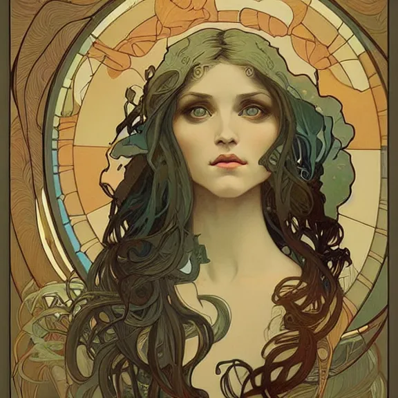 Prompt: a highly detailed beautiful portrait in the style of alphonse mucha and in the style of peter mohrbacher.