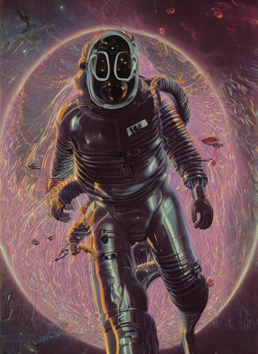 Image similar to astronaut in dark void underwater - complex and hyperdetailed technical suit design. reflection and dispersion materials. rays and dispersion of light. volumetric light. f / 3 2. noise film photo. flash photography. ultra realistic, 5 0 mm. poster by wayne barlowe, hajime sorayama aaron horkey, craig mullins