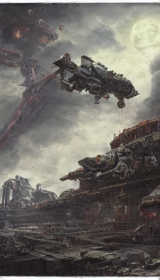 Prompt: a beautiful highly detailed matte painting of a huge derelict USA air carrier:: Space Hulk, WarHammer 40k by Jose Daniel Cabrera Pena and Leonid Kozienko::concept art